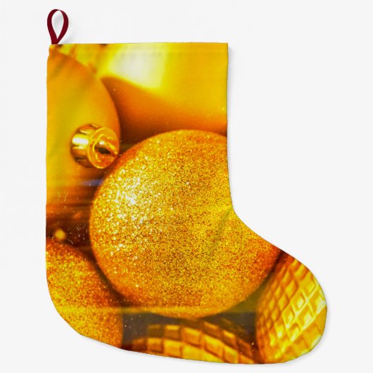 クリスマスの装飾の黄色いボール ラージクリスマスストッキング (正面)