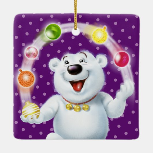 クリスマスの装飾はホッキョクグマをジャグリング。 セラミックオーナメント (裏面)