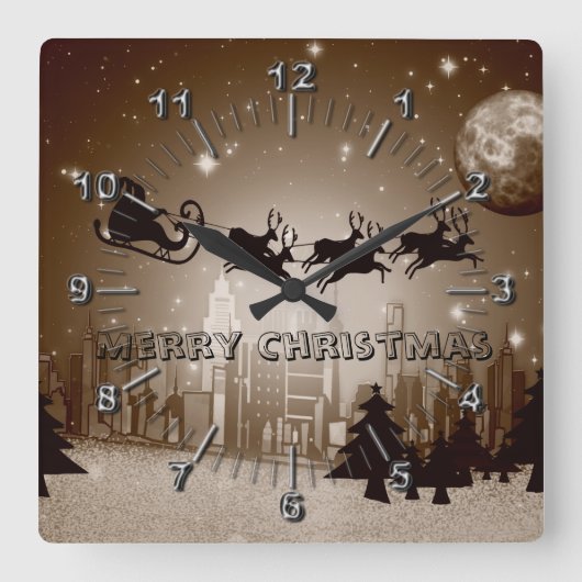 クリスマスの装飾 スクエア壁時計 (正面)