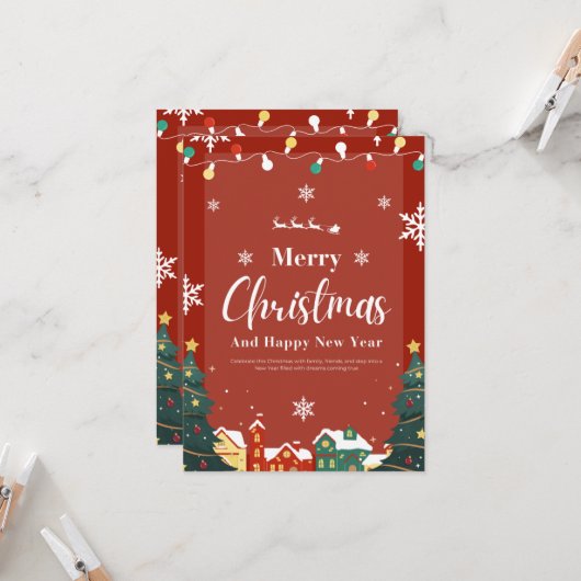 クリスマスの装飾 赤い招待状 招待状 (正面/裏面インサイチュ)