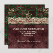 クリスマスの西部のヴィンテージの写真カードダマスク織の星 招待状 (正面/裏面)