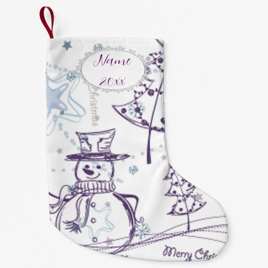 クリスマスの要素の冬の雪だるまのスケッチ スモールクリスマスストッキング (正面)