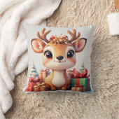 クリスマスの角が生えた愛らしい赤ちゃん鹿 クッション (ブランケット)