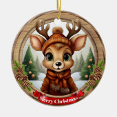クリスマスの角のあるシカのキャラクター飾り 🦌🎄 セラミックオーナメント (正面)
