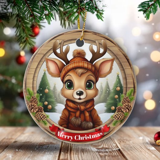 クリスマスの角のあるシカのキャラクター飾り 🦌🎄 セラミックオーナメント
