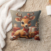 クリスマスの角を持つ愛らしい赤ちゃん鹿 クッション (ブランケット)