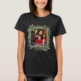 クリスマスの記念写真リース植物画 Tシャツ