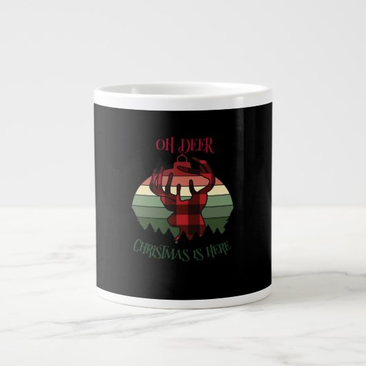 クリスマスの訪れを喜ぶ鹿のイラストが可愛いホリデーグッズ ジャンボコーヒーマグカップ (正面)