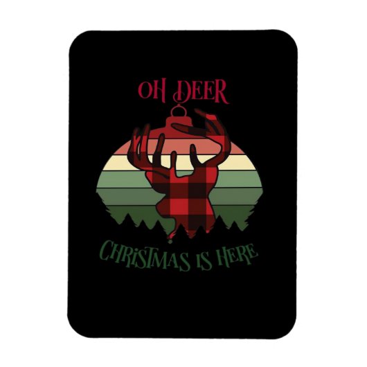クリスマスの訪れを喜ぶ鹿のイラスト マグネット (縦)