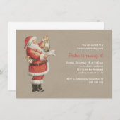 クリスマスの誕生会のヴィンテージのサンタの第3休日 招待状 (正面/裏面)