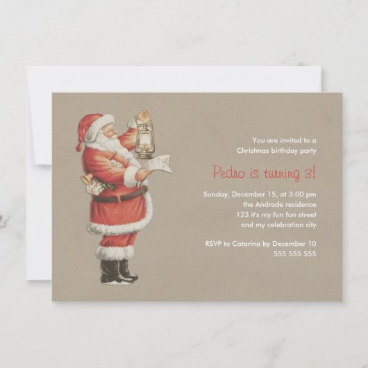 クリスマスの誕生会のヴィンテージのサンタの第3休日 招待状 (正面)