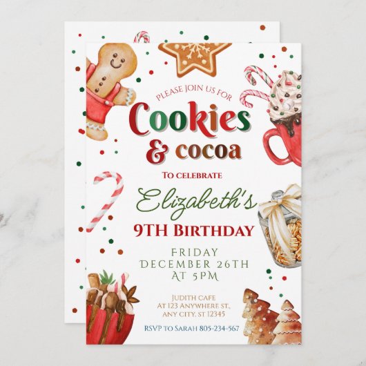 クリスマスの誕生日クッキーとココアフェスティバル 招待状 (正面/裏面)