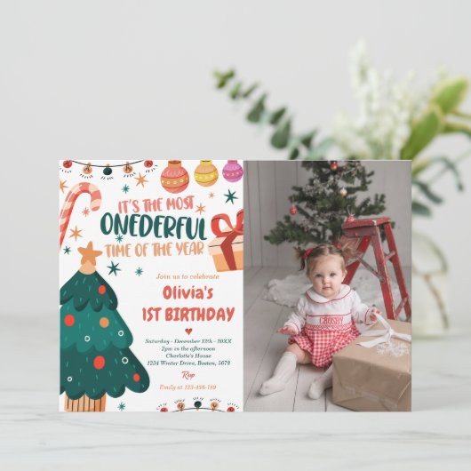 クリスマスの誕生日パーティーの写真 招待状 (スタンド正面)