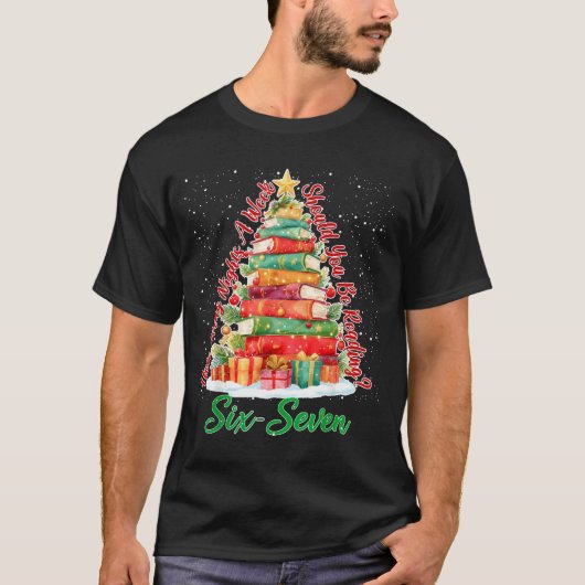 クリスマスの読書 67 シックスセブン ミーム 教員 書籍L Tシャツ (正面)