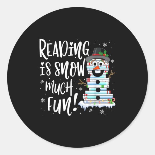 クリスマスの読書Tシャツ 雪だるま 本Tシャツ 読書好き ラウンドシール (正面)