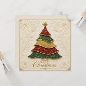 クリスマスの豪華な金のエナメルツリー カード (正面/裏面インサイチュ)
