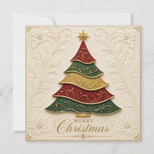 クリスマスの豪華な金のエナメルツリー カード (正面)