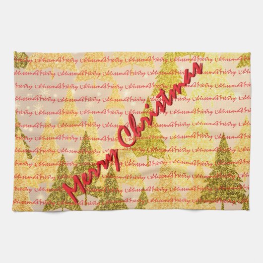 クリスマスの贅沢なクリスマスツリーの祝祭 キッチンタオル (横)
