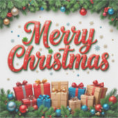 クリスマスの贈り物が置かれたお祭り気分溢れるクリスマスの風景 シール (正面)