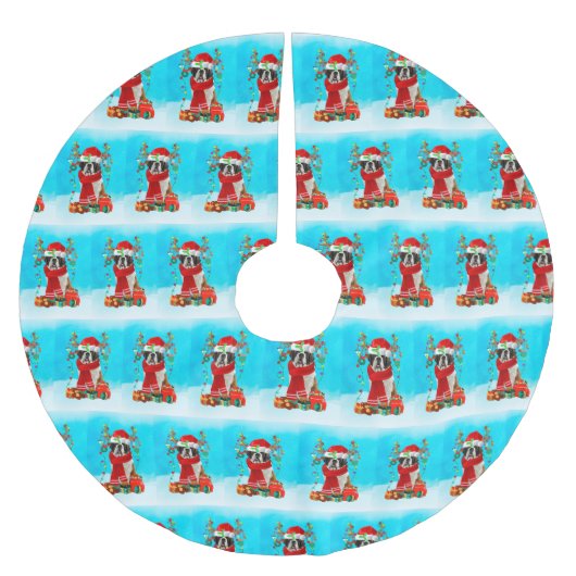 クリスマスの贈り物と雪の中の聖ベルナール ブラッシュドポリエステルツリースカート (正面)