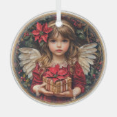 クリスマスの贈り物の季節 天使の優しいクリスマス ガラスオーナメント (正面)