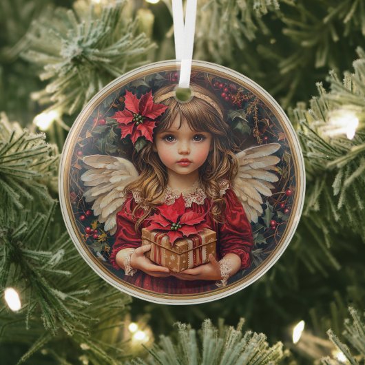 クリスマスの贈り物の季節 天使の優しいクリスマス ガラスオーナメント (インサイチュ)