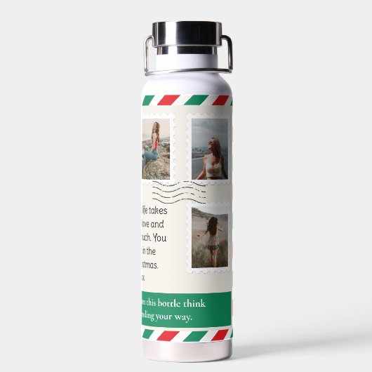 クリスマスの贈り物の愛とハグパーソナライズされた ウォーターボトル (背面)