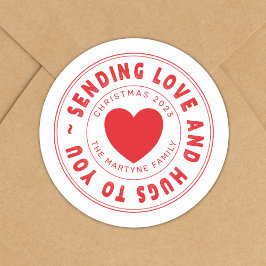 クリスマスの贈り物の愛とハグパーソナライズされた ラウンドシール