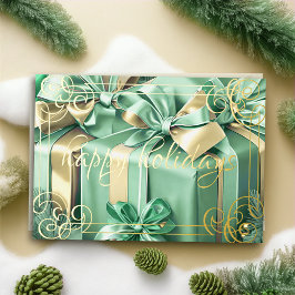 クリスマスの贈り物の絵 ミントグリーン シーズンカード