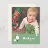 クリスマスの贈り物の緑と写真をありがとう 案内ポストカード (正面/裏面)