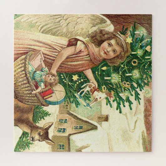 クリスマスの贈り物やプレゼントを運ぶ天使 ジグソーパズル (横)