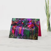 クリスマスの贈り物をペイント 紫 緑 ワインレッド シーズンカード (正面)