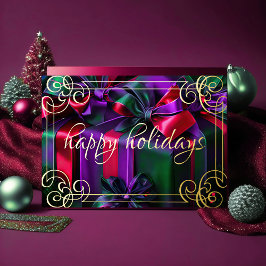 クリスマスの贈り物をペイント 紫 緑 ワインレッド シーズンカード