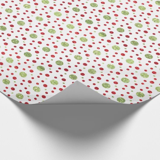 クリスマスの赤いおよび緑のグリッターのグリッターの点 ラッピングペーパー (角)