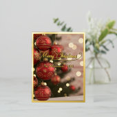 クリスマスの赤いオーナメントと名前 箔シーズンポストカード (立ち正面)