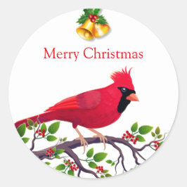 クリスマスの赤いカーディナルバード ラウンドシール
