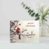 クリスマスの赤いカーディナル ホリデー ポストカード (スタンド正面)