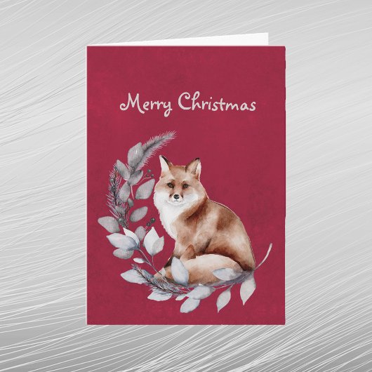 クリスマスの赤いキツネの葉の水彩画 シーズンカード