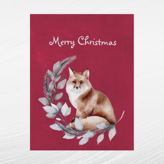 クリスマスの赤いキツネの葉の水彩画 シーズンポストカード