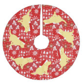 クリスマスの赤いキルトの黄色のラブラドールの子犬 ブラッシュドポリエステルツリースカート (正面)