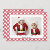 クリスマスの赤いギンガムチェックの格子状の写真カード シーズンカード (正面/裏面)