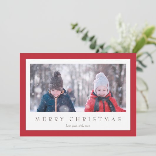 クリスマスの赤いギンガムチェックの格子状の写真カード シーズンカード (スタンド正面)