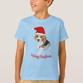 クリスマスの赤いサンタハットクリスマスTでビーグル子犬 Tシャツ