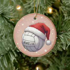 クリスマスの赤いサンタ帽子のバレーボール名 セラミックオーナメント