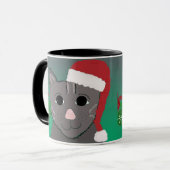 クリスマスの赤いサンタ帽子の猫 マグカップ (正面左)
