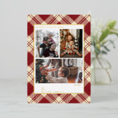 クリスマスの赤いチェック柄のホリデーカード 箔シーズンカード (立ち正面)