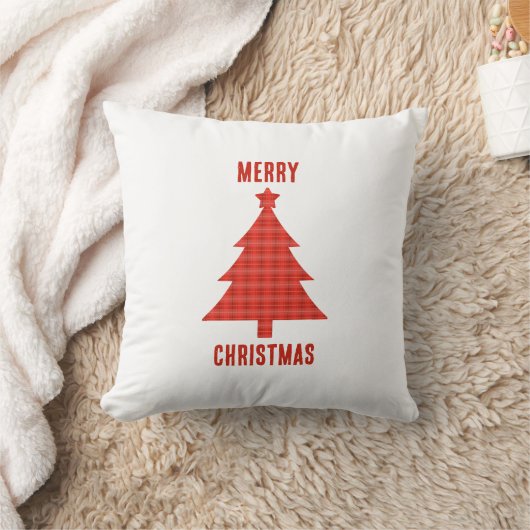 クリスマスの赤いチェック柄の名入れ クッション (ブランケット)