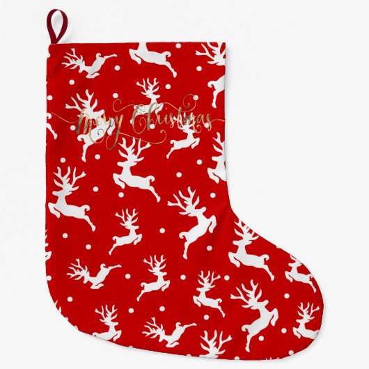 クリスマスの赤いトナカイたち ラージクリスマスストッキング (正面)