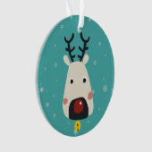 クリスマスの赤いトナカイの雪の結晶と名前の青 オーナメント (正面)