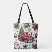 クリスマスの赤いトラックとサンタのデザイン トートバッグ (裏面)